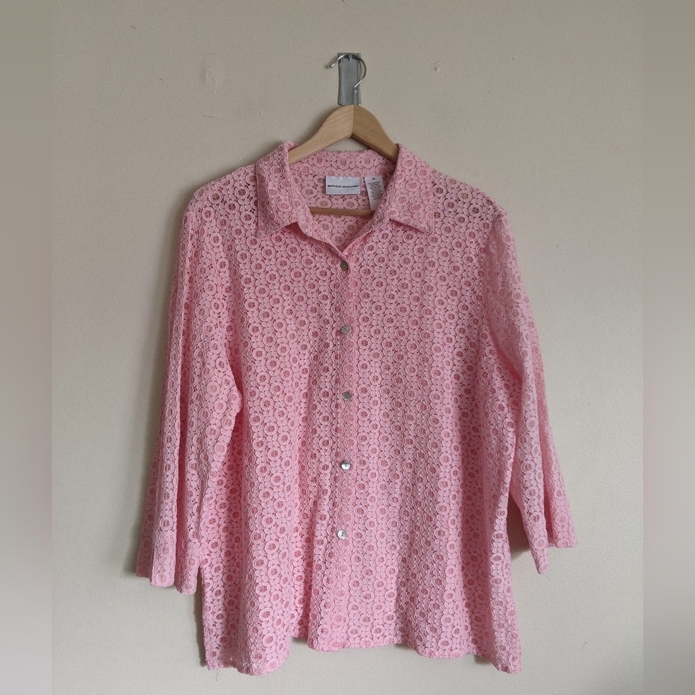 Alfred Dunner Pink Lace Button-Up Blouse Sz 20